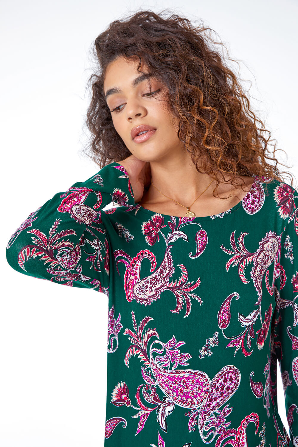 Paisley Print Longline Stretch Tunic In Green Roman Originals Uk