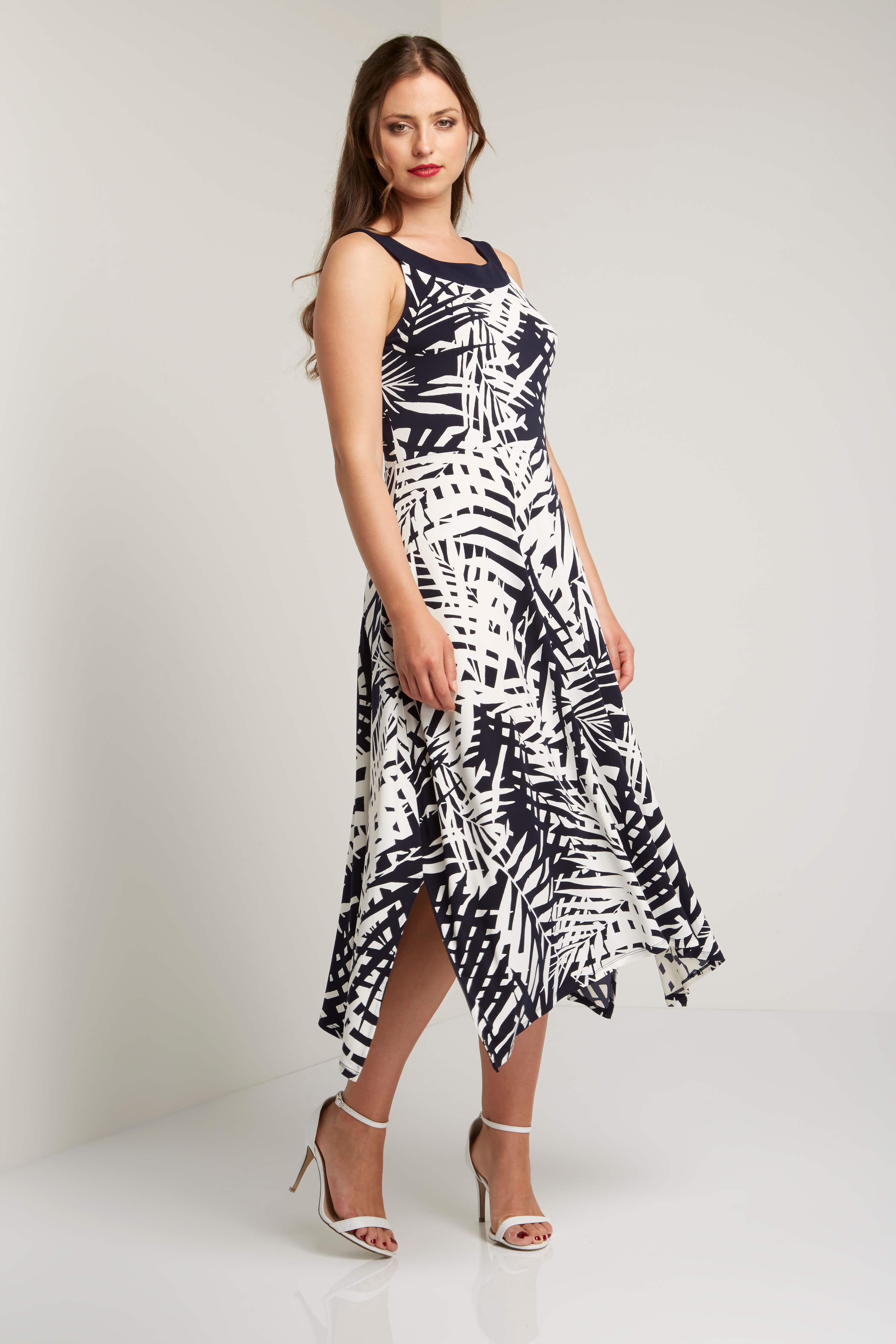 Palm Print Contrast Dress In Navy Roman Originals Uk