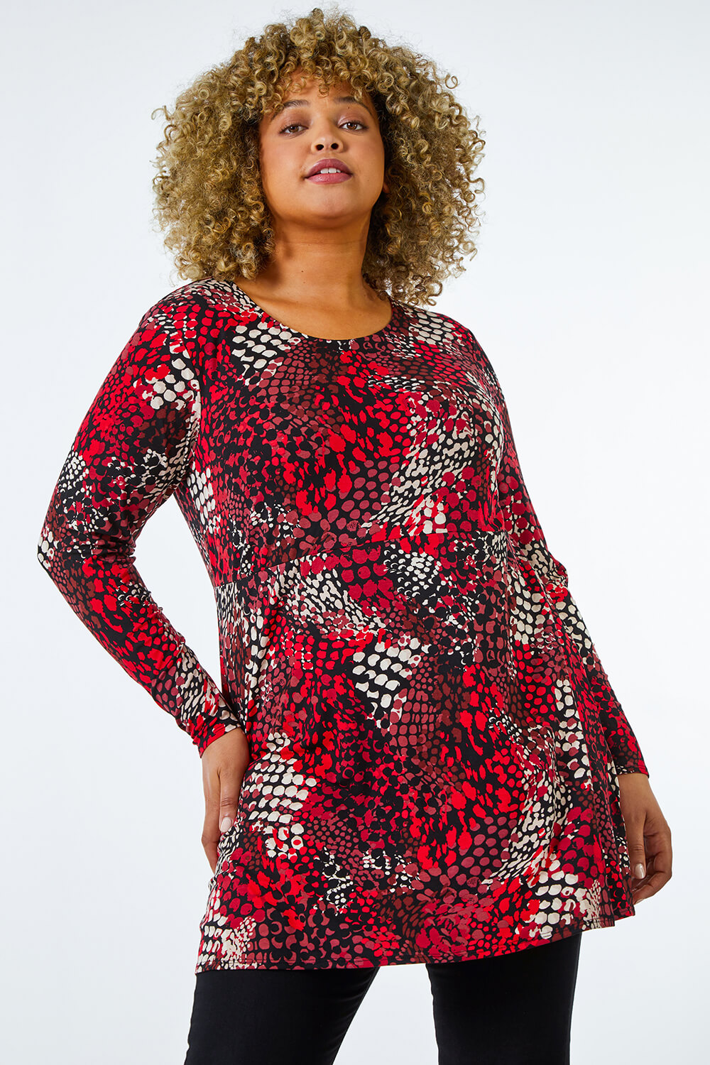 Curve Printed Tunic Stretch Top In Red Roman Originals UK