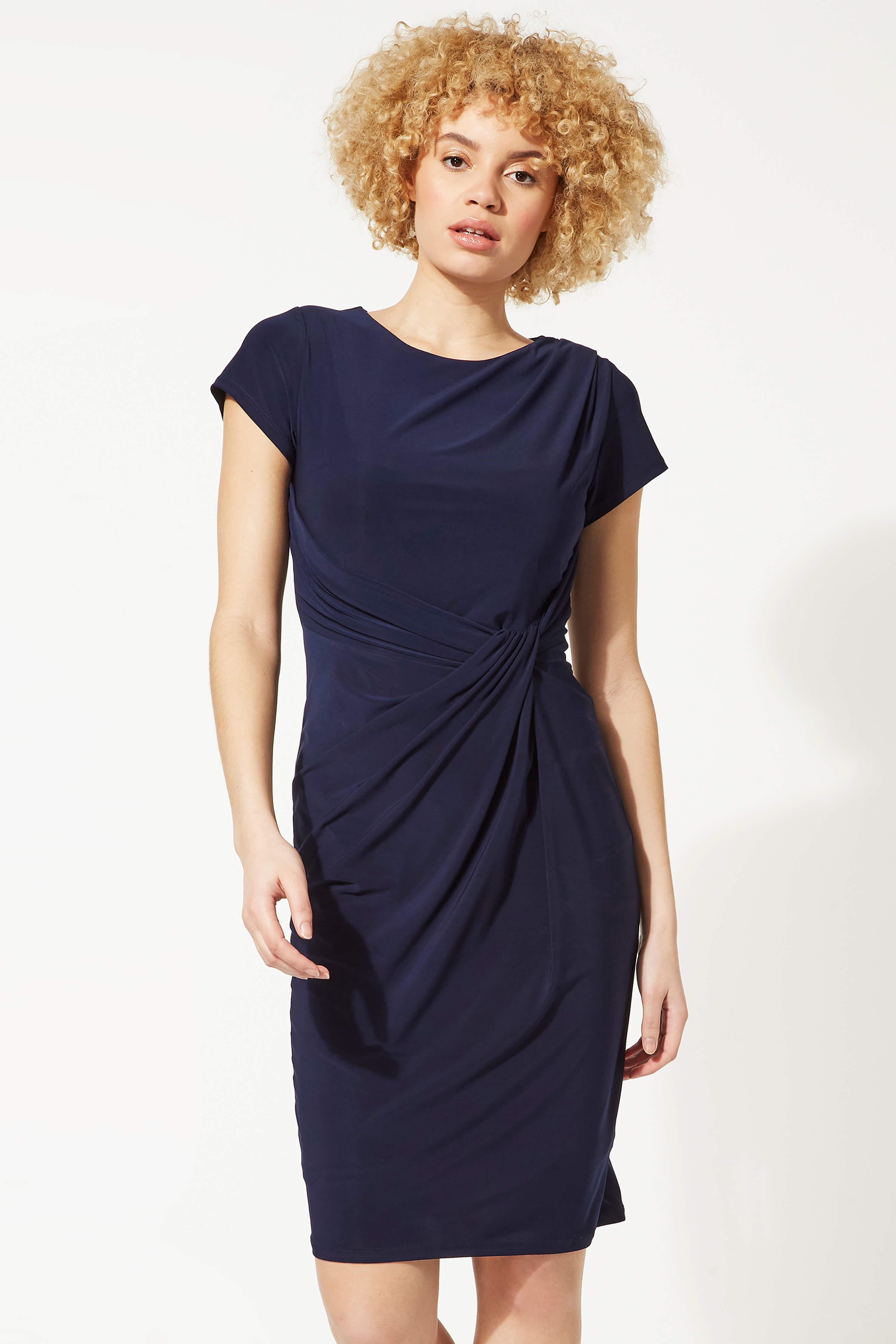 Short Sleeve Twist Waist Dress In Navy Roman Originals UK