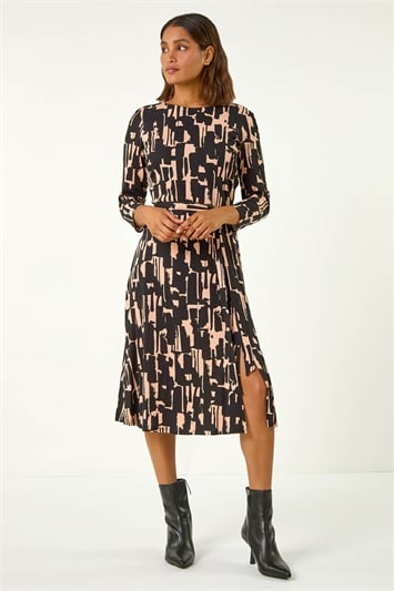 Stretch Abstract Belted Dress 14611508