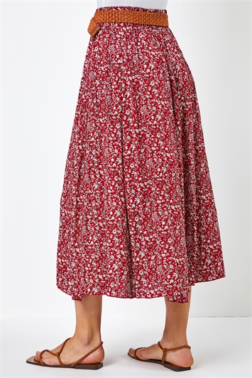 Ditsy Floral Belted Midi Skirt 17027578