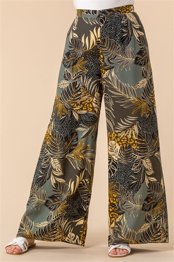 Tropical Print Elastic Waist Wide Leg Trouser 18026534