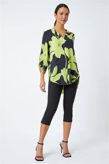 Bold Floral Print Pleat Front Top 20154334