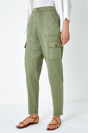Casual Elastic Waist Cargo Stretch Trousers 18023482