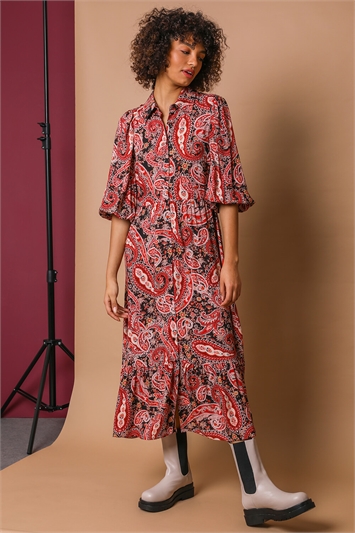 Paisley Print Midi Shirt Dress 14190178