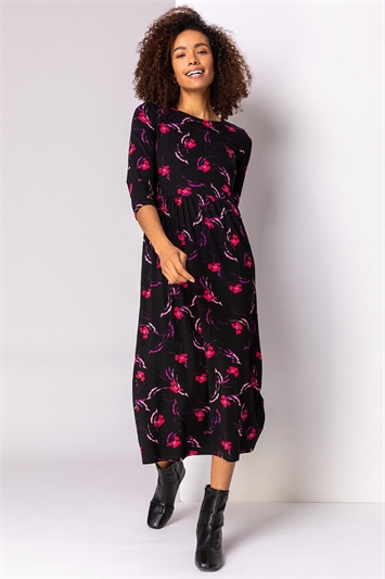 Floral Print Long Sleeve Midi Dress 14179808