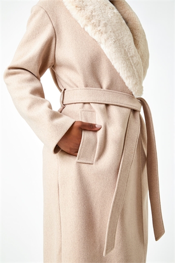 Petite Faux Fur Collar Longline Coat 12027088