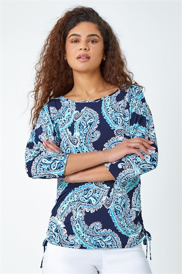 Textured Paisley Print Stretch Top 19273909