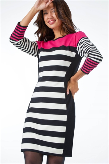 Colour Block Knitted Stripe Dress 14006332