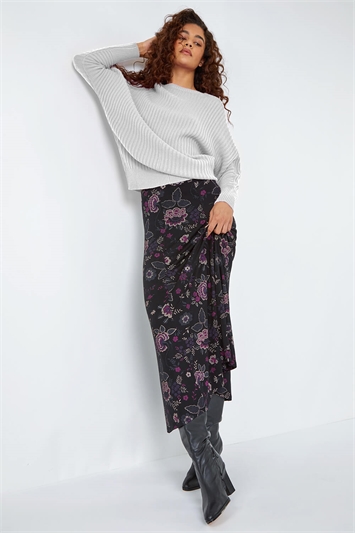 Floral Print Midi Stretch Skirt 17026608