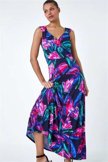 Tropical Floral Print Wrap Maxi Dress 14558432