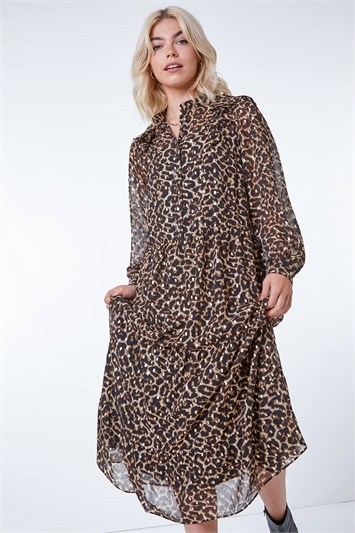Leopard Print Chiffon Tiered Ruffle Dress 14172416