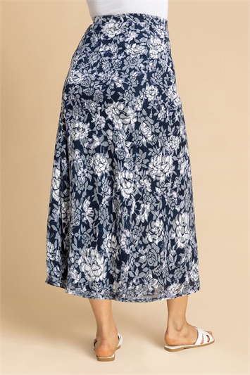 Floral Burnout Buttoned Midi Skirt 17023160