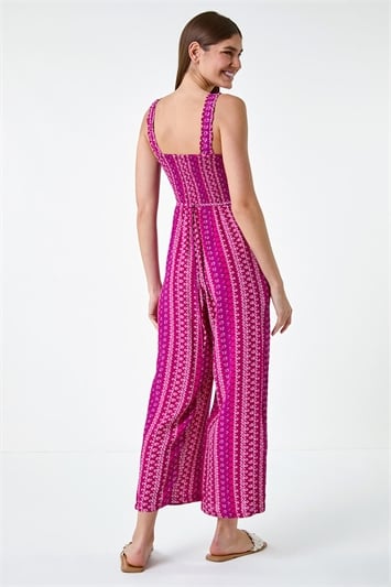 Abstract Stripe Wide Leg Stretch Jumpsuit 14489851