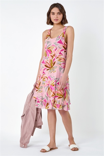 Floral Print Cotton Layered Dress 14483272
