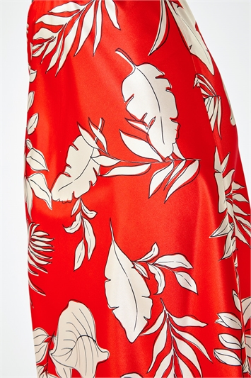 Floral Satin Elastic Waist A Line Midi Skirt 17045964