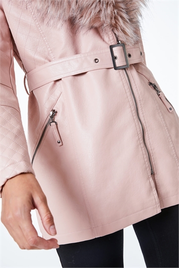 Longline Faux Leather Belted Coat 12012472