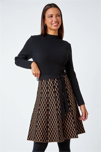 Contrast Skirt Ribbed Jumper Dress 14463516