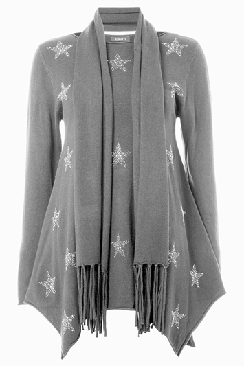 Star Print Knitted Tunic with Tassel Scarf 16003344