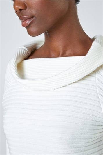 Ribbed Cowl Neck Stretch Jumper 16102638