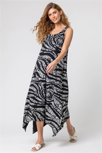 Zebra Print Hanky Hem Maxi Dress 14258736