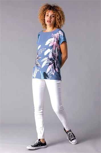 Abstract Leaf Print Stretch T-Shirt 19090946