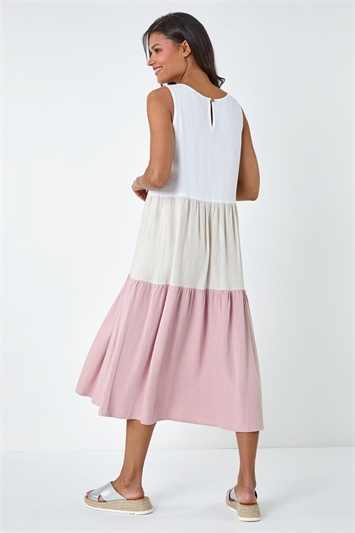 Tiered Linen Blend Colour Block Dress lc140023