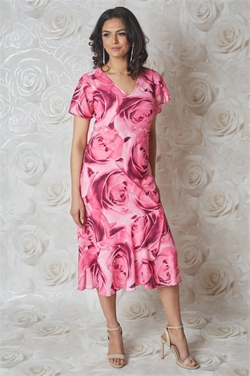 Rose Print Bias Cut Midi Dress g9207cer
