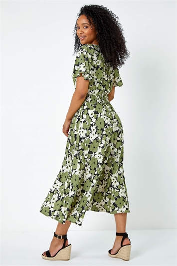 Petite Floral Print Shirred Midi Dress 14369934