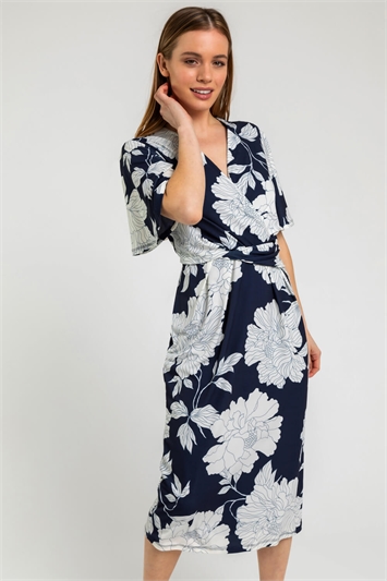 Petite Angel Sleeve Ruched Wrap Dress 14254760