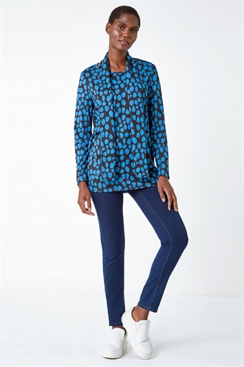 Spot Print Tunic Top and Scarf 19250609