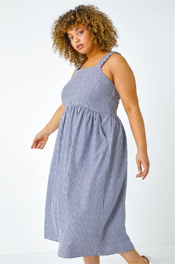 Curve Gingham Linen Look Ruched Midi Dress 14524560