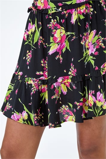 Floral Frill Trim Tiered Elastic Waist Skirt 17026708