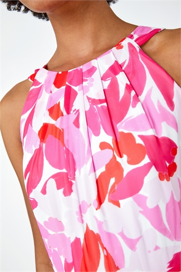 Floral Halter Neck Pleated Chiffon Maxi Dress 14395672