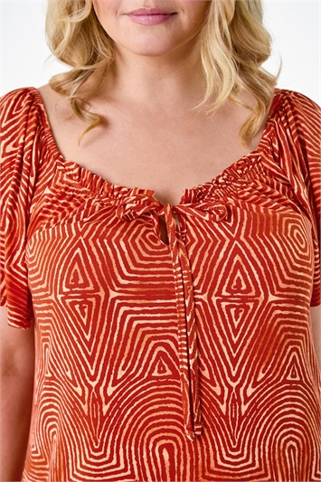 Curve Tie Front Abstract Stretch Top 19309964