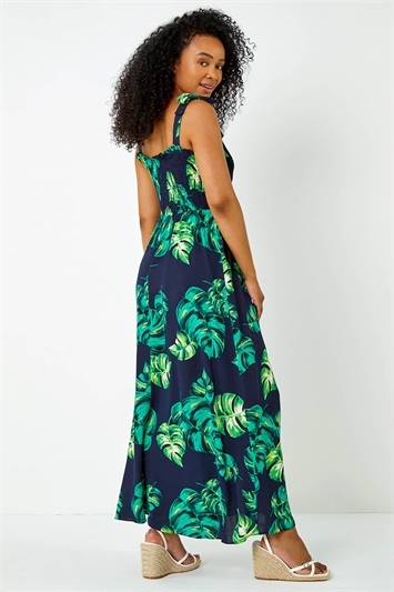 Petite Tropical Print Shirred Maxi Dress 14401160