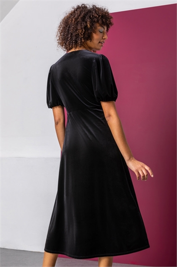 Velvet Button Detail Fit & Flare Dress 14181308
