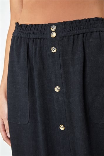 Petite Linen Blend Button Midi Skirt 17040108