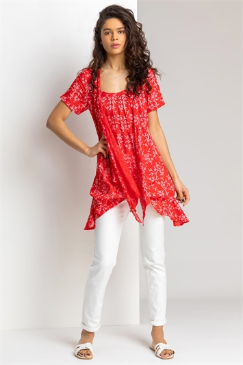 Floral Print Crinkle Tunic Top 20043778