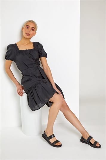 Puff Sleeve Tiered Square Neck Dress 14227908