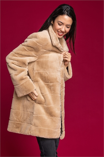 Faux Fur Embossed High Neck Coat 12016016