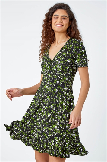 Floral Print Wrap Stretch Dress 14539634
