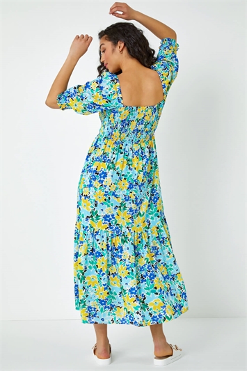 Floral Stretch Shirred Midi Dress 14381309