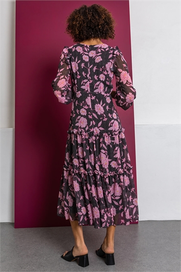 Floral Spot Print Tiered Midi Dress 14179372