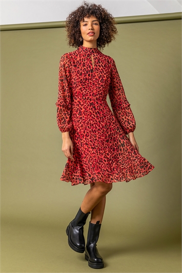 Leopard Print Frill Detail Chiffon Dress 14189478
