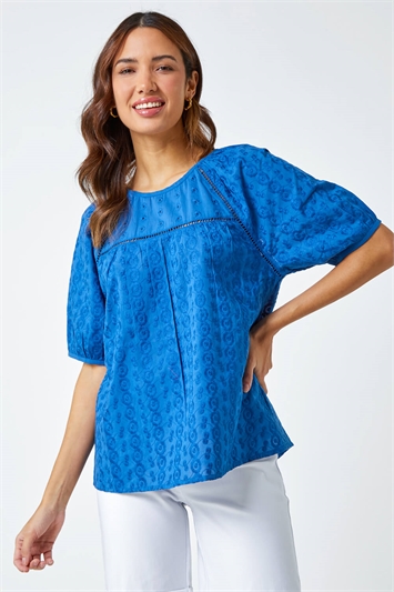 Broderie Puff Sleeve Cotton Top 20119680