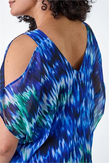 Curve Abstract Print V-Neck Overlay Top 20159509