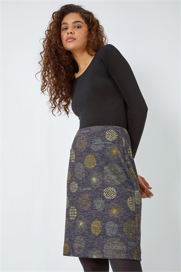 Spot Print Pocket Stretch Skirt 17021749