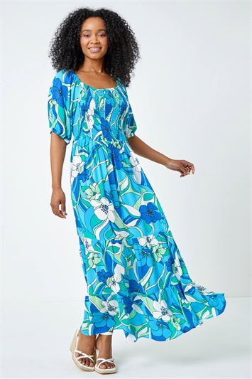 Petite Floral Stretch Tiered Maxi Dress 14374292